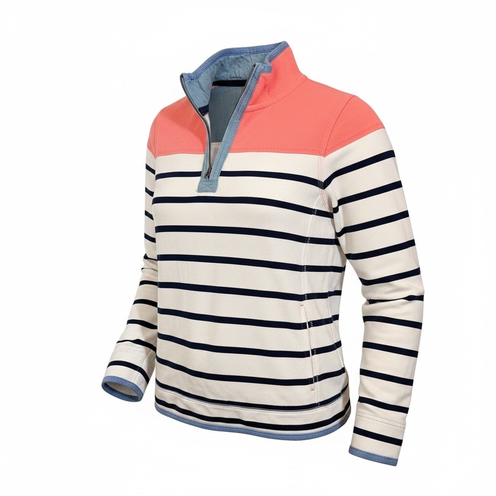 FatFace Sweatshirt Womens 8 Coral Airlie Striped 1/4 Zip Nautical Cotton Top